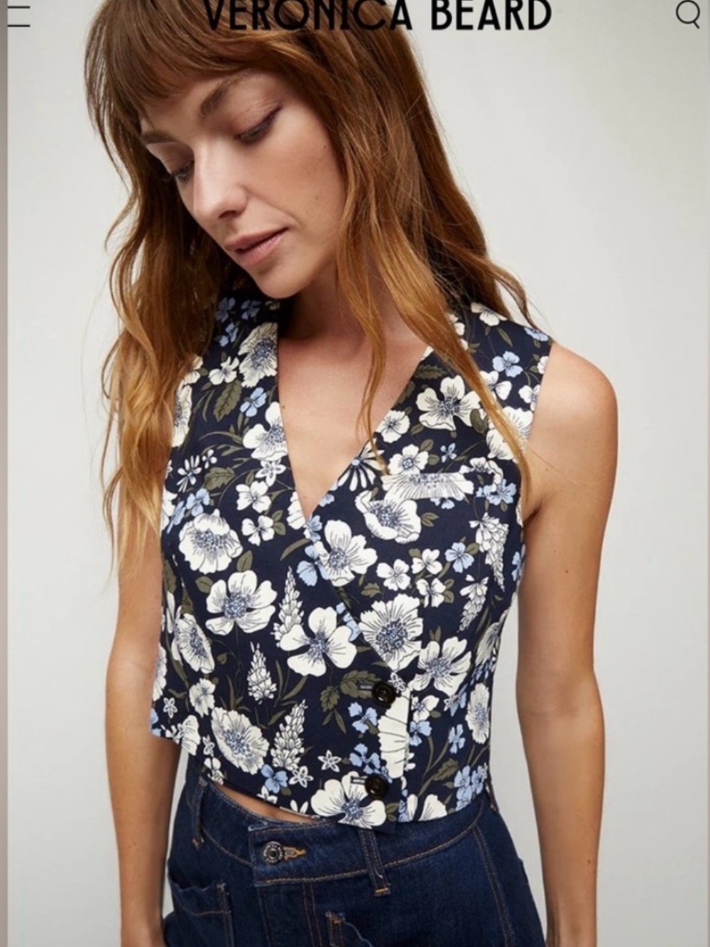 Veronica Beard Brinkley floral print crop vest top in a navy size 10